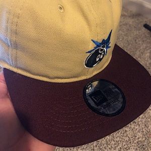 NWT The Hundreds Adam Bomb Khaki-Maroon brimmed SnapBack hat.